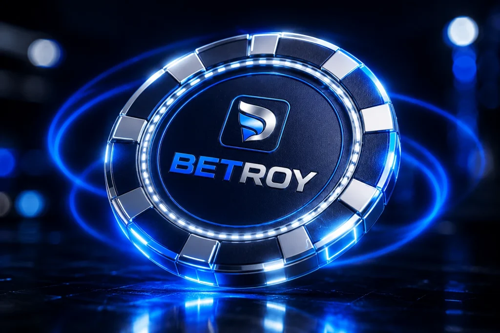Betroy Türkiye: neon ışıkta mavi krom casino jetonu