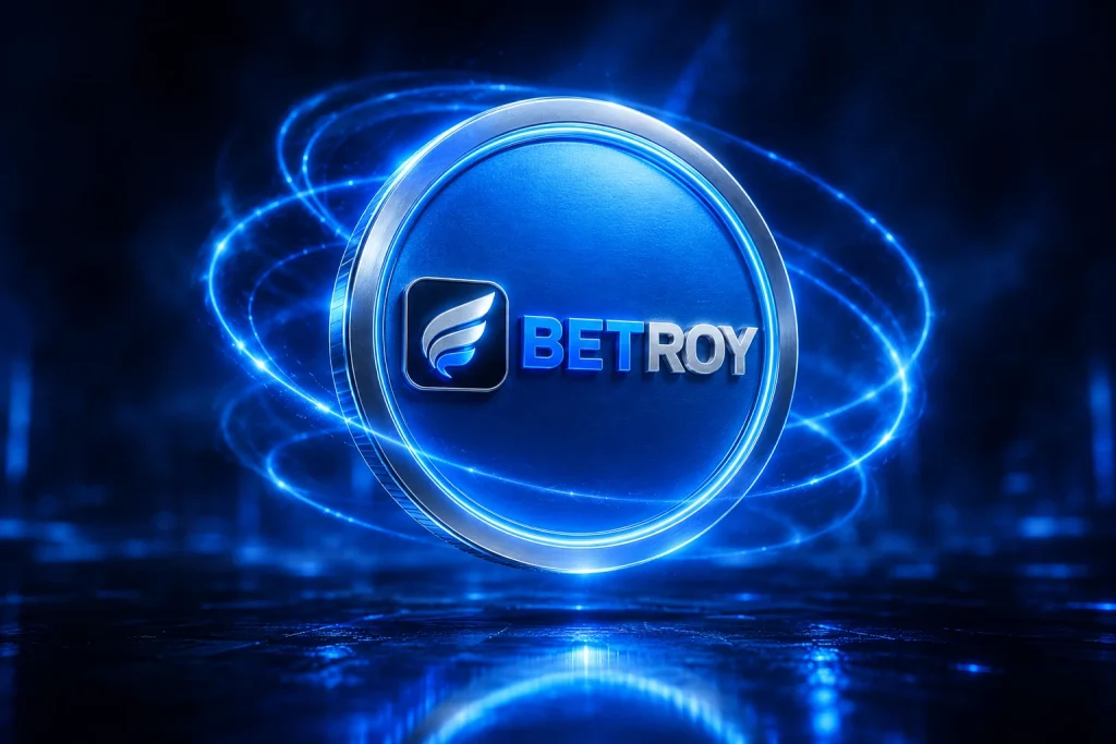 Betroy Türkiye: mavi ışıkta krom logolu metal jeton madalyon