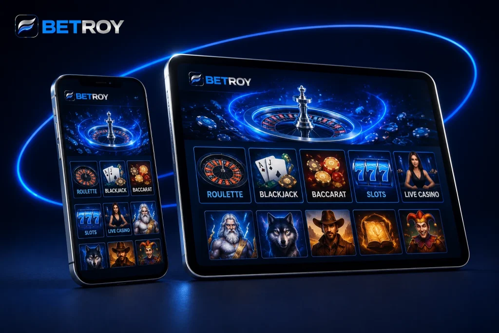 Betroy Türkiye: telefon ve tablette casino oyun menüsü: rulet ve blackjack