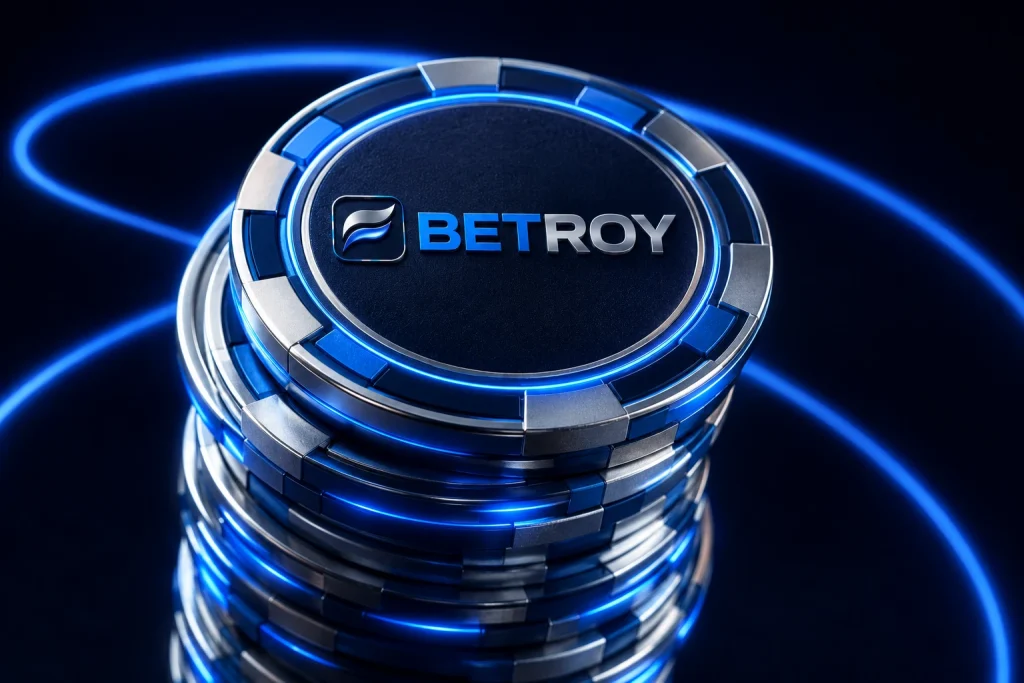 Betroy Türkiye: yakın çekim mavi logolu poker jetonu kulesi